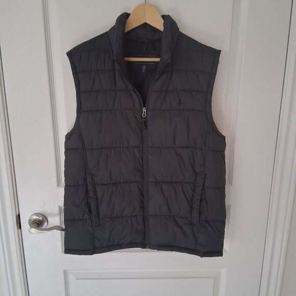 Izod Quilted Puffer Vest Men's Size Medium Grey Full Zipper Pockets - Picture 2 of 6